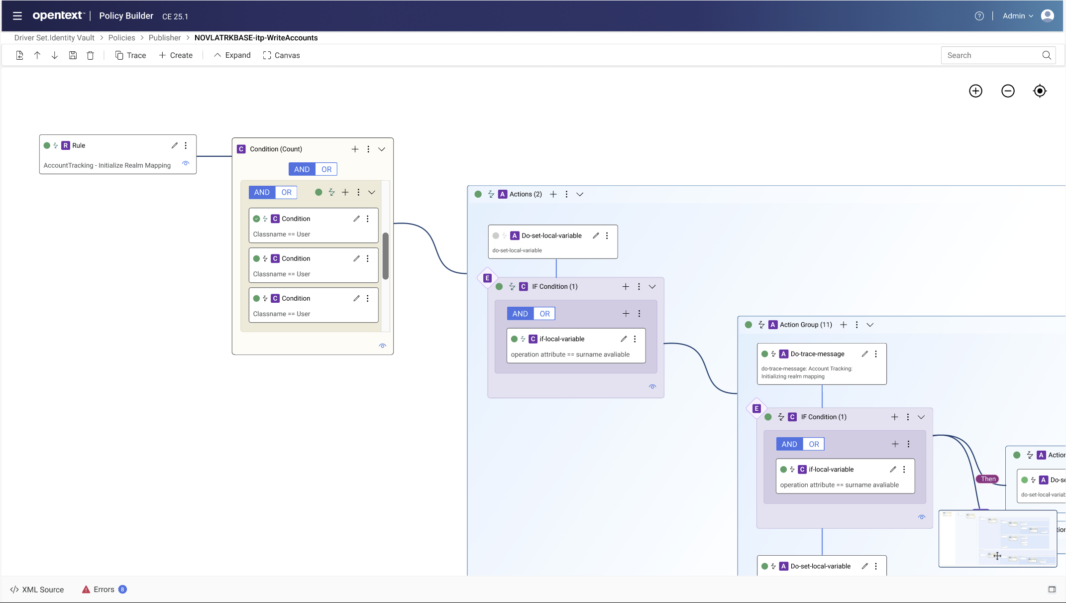 ILM Policy Builder visual canvas